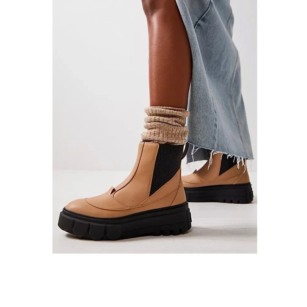 Sorel Brex Boot Chelsea Tan Black Leather Waterproof Lug Sole Ankle Boots NL5014